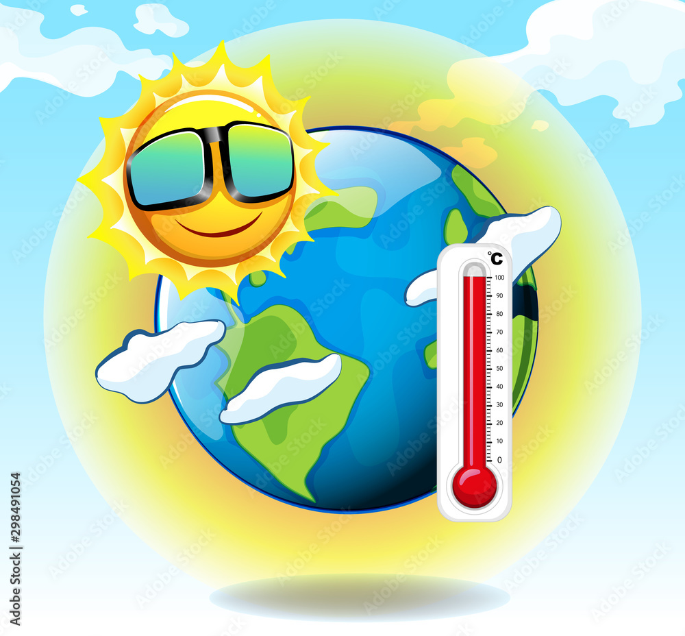 全球变暖伴随着炎热的太阳和地球