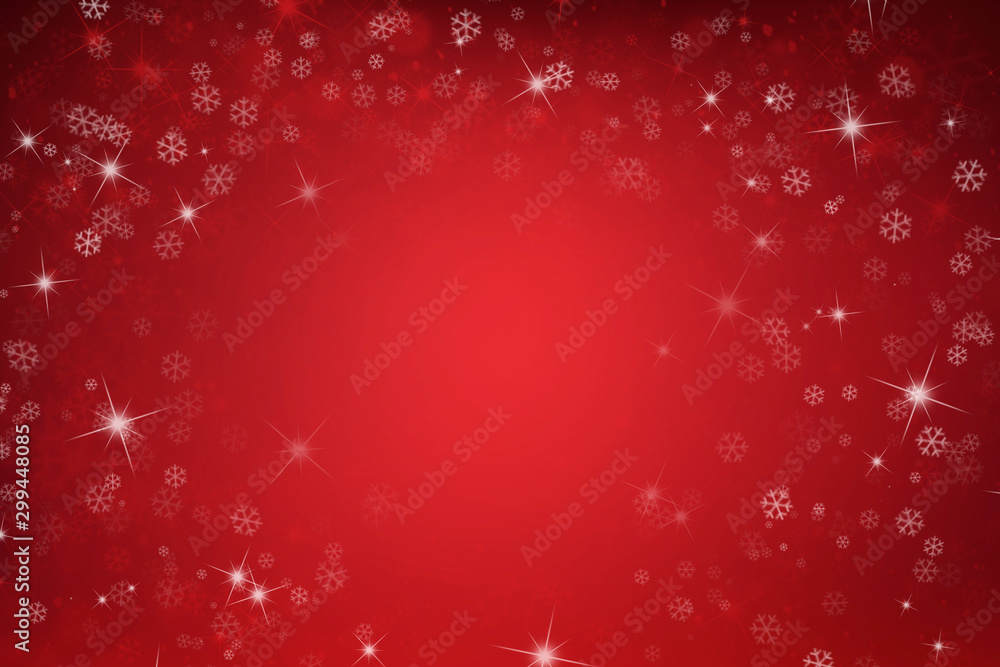 带雪花和星星的红色圣诞背景