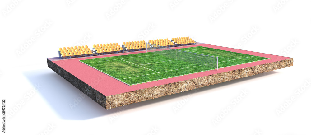 Sport concept. Tennis field on a piece of ground isolation on a white background. 3d illustration