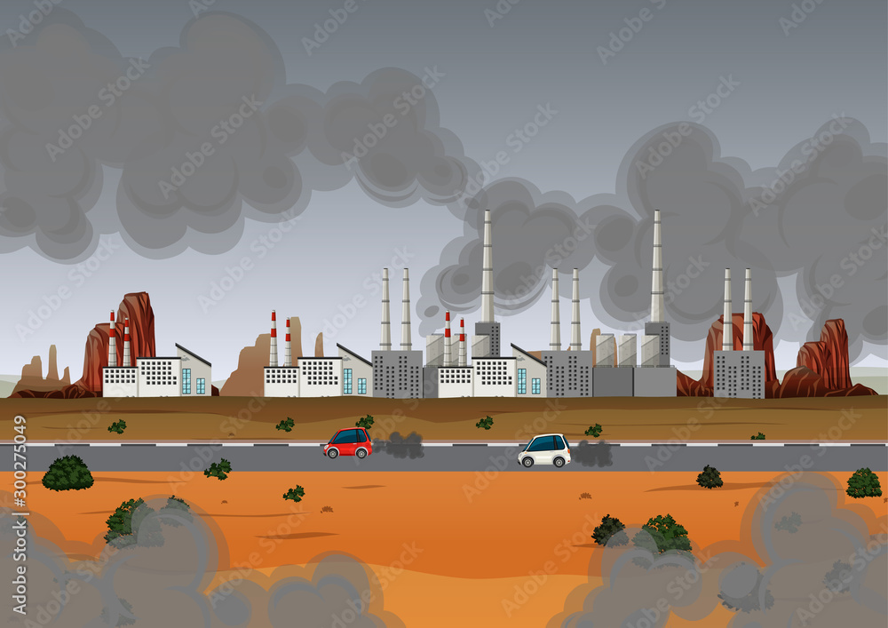 工厂和汽车的空气污染