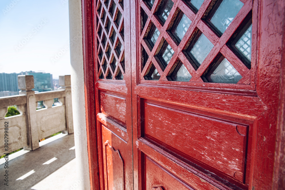 Chinese classical architecture style red paint door and window