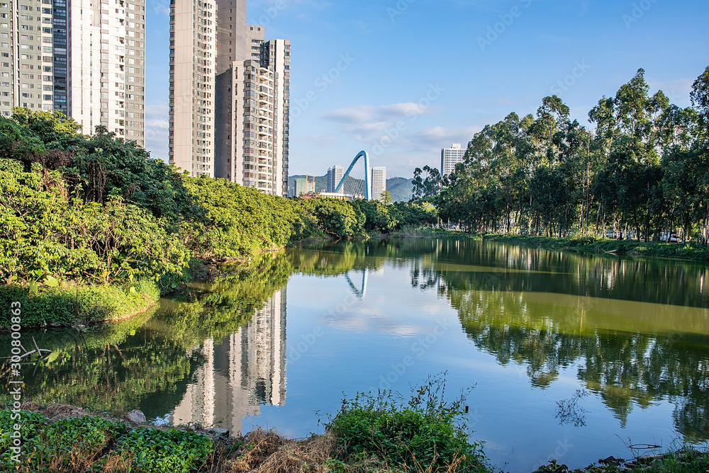Ecological scenery of the Jiaomen River in Nansha District, Guangzhou