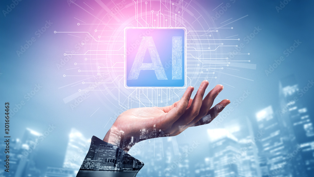 人工智能学习和人工智能概念-显示计算机、机器t的图标图形界面