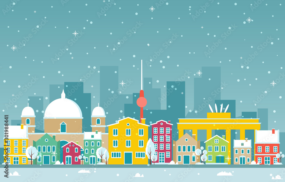 柏林冬雪城市景观天际线地标建筑插图