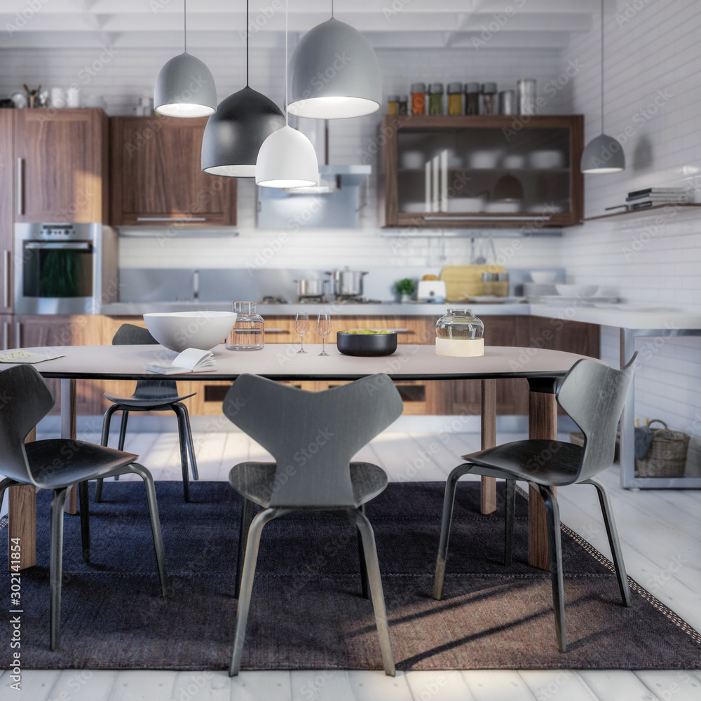Modern Kitchen Area with Dining Room Integration (focused) - 3d visualization