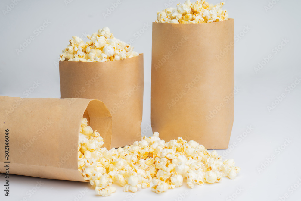 a lot of popcorn in white background