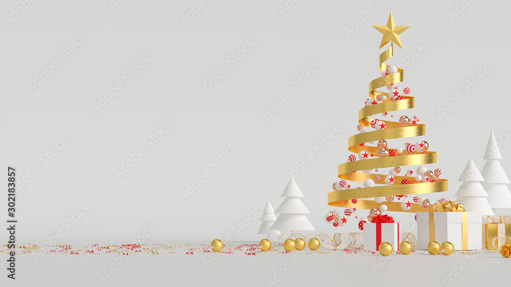 圣诞树和礼盒的3D渲染图