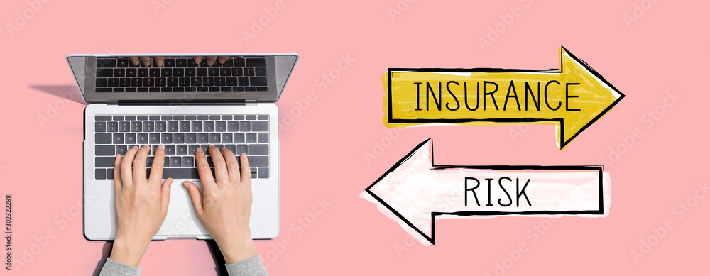 Insurance or risk with person using a laptop computer