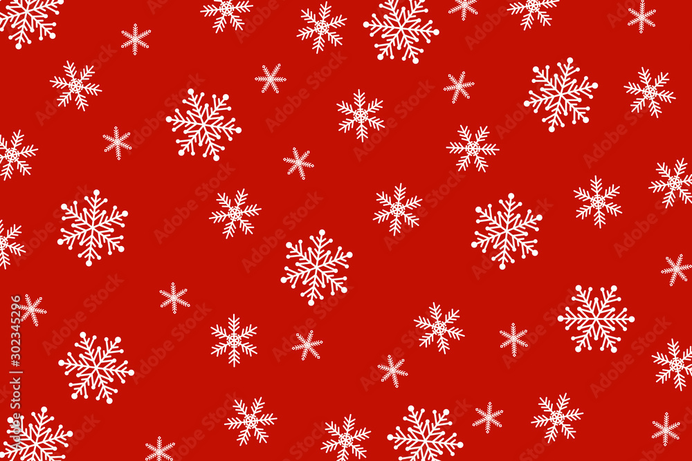 大小雪花的圣诞背景，红中带白