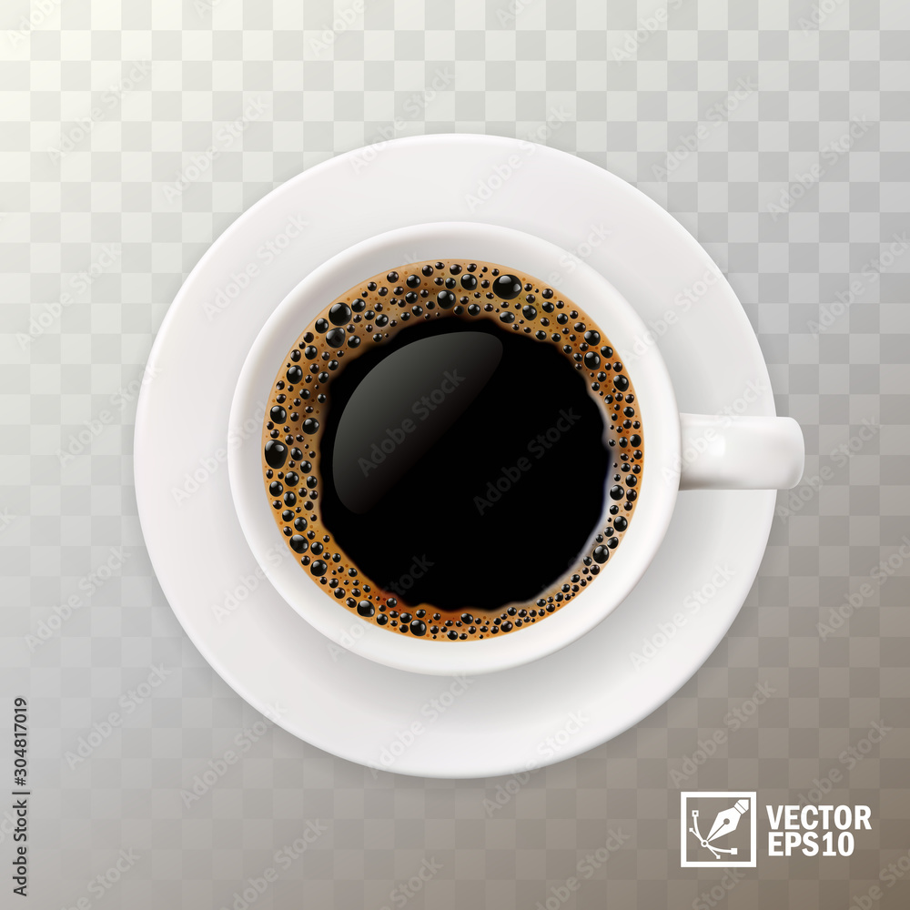 3d逼真向量杯黑咖啡，俯视图