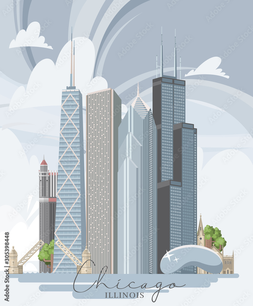 芝加哥。摩天大楼在密歇根海岸。市中心和商业中心。