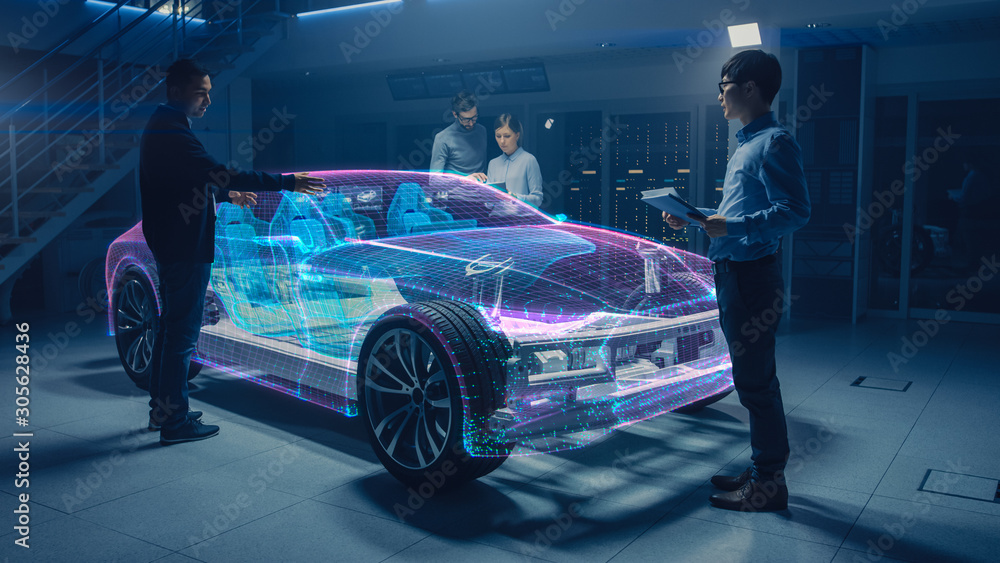 致力于电动汽车增强现实3D模型原型的汽车设计工程师小组