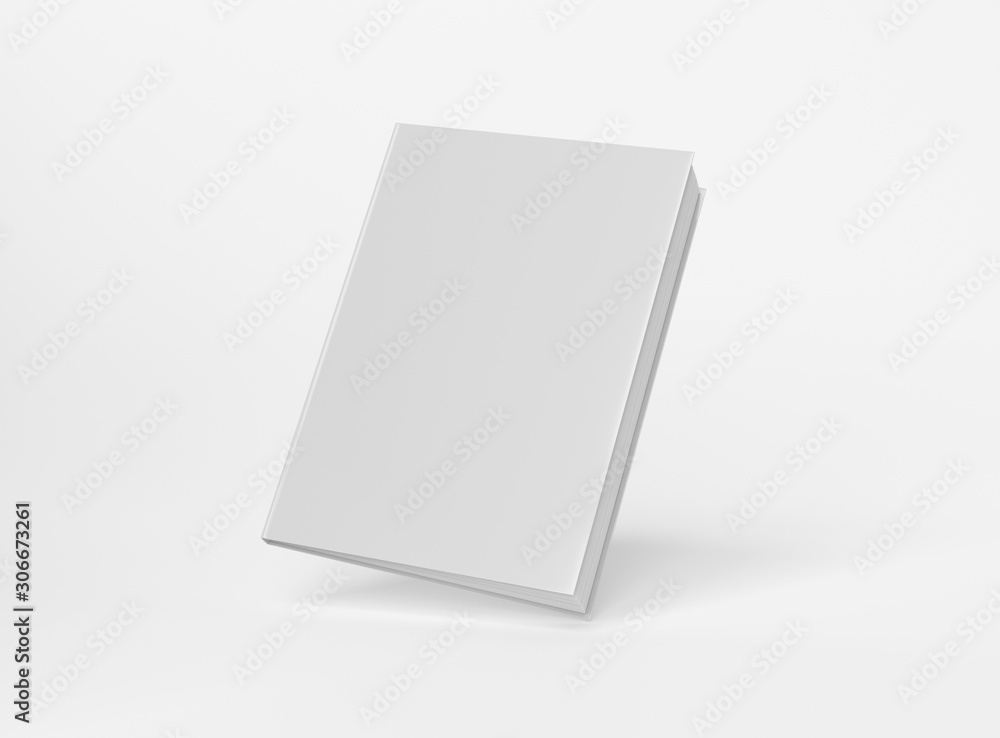空白A4书籍精装模型漂浮在白色背景上3D渲染
