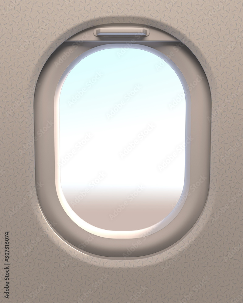Airplane window or airplane porthole. 3d illustration.