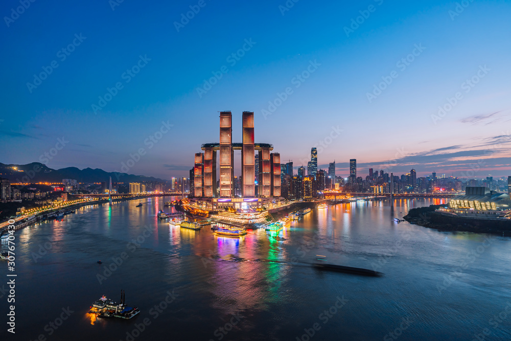 中国重庆朝天门码头高角度夜景