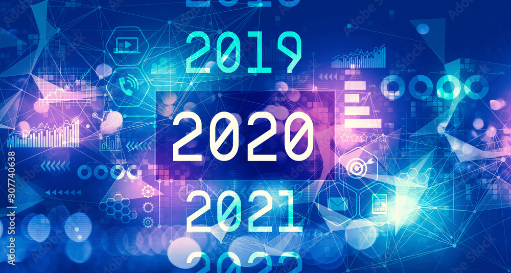 2020年新年概念与技术模糊抽象光背景