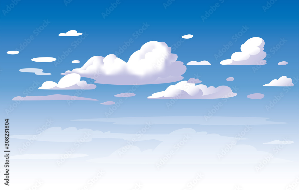 矢量蓝天云。动漫干净风格。背景设计