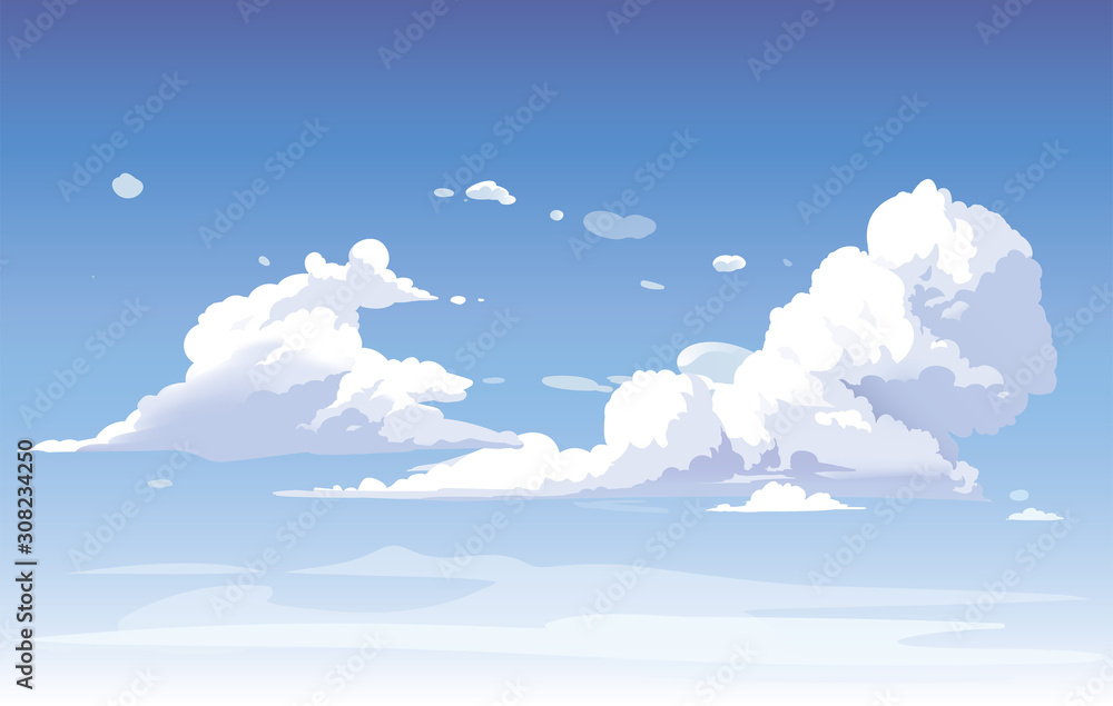 矢量蓝天云。动漫清洁风格。背景设计