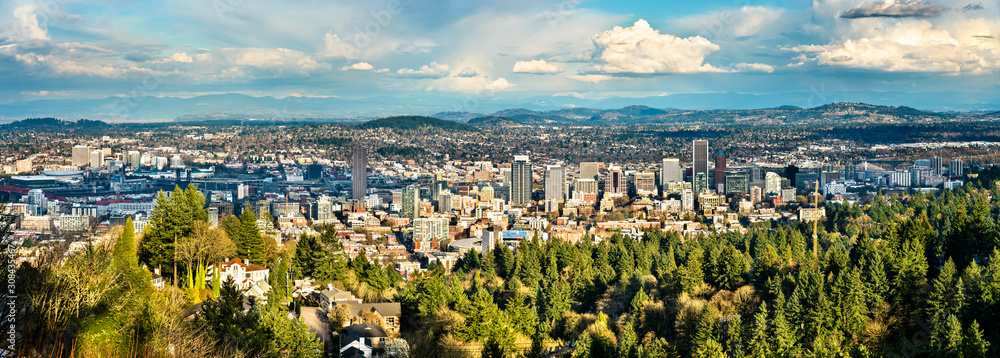 Panorama of Portland downtown in Oregon