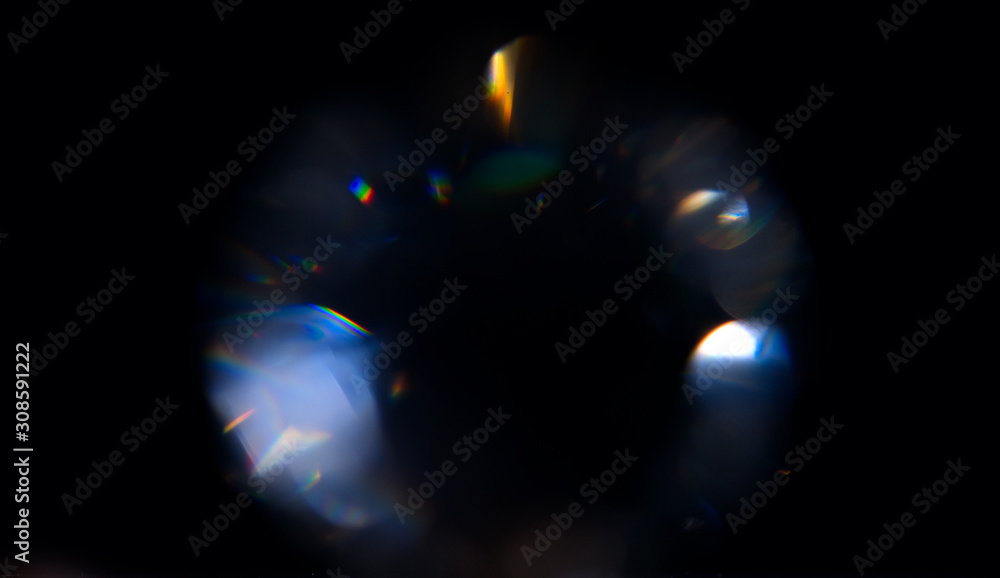 透镜光斑，抽象波克光。玻璃、水晶的泄漏反射，散焦闪光Colorfu