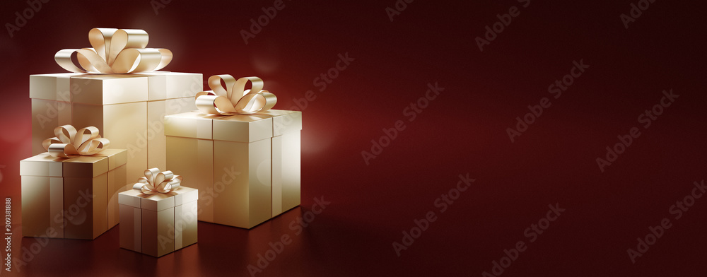 Decorated Christmas gifts, Christmas background, 3d rendering