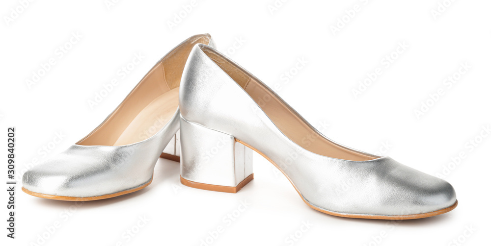 Stylish female shoes on white background
