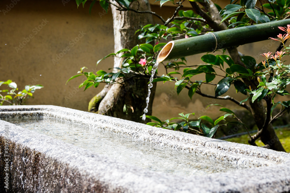 禅寺的竹子喷水