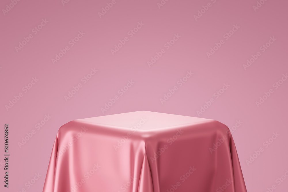 粉色底座或讲台，情人节背景为缎面织物平台概念。空白s