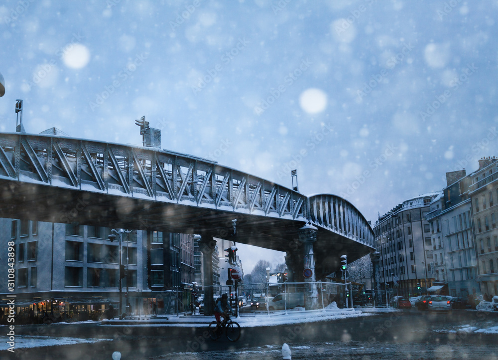 雪下的巴黎斯大林格勒广场和地铁
