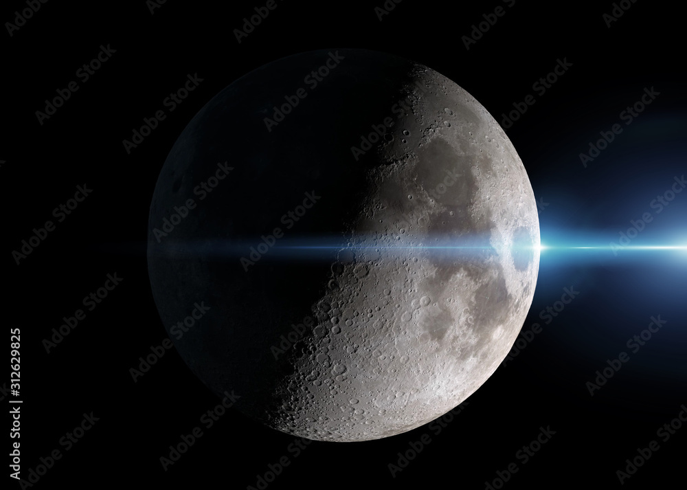 美国国家航空航天局提供的带有恒星的太空半月的视图该图像的3D渲染元素