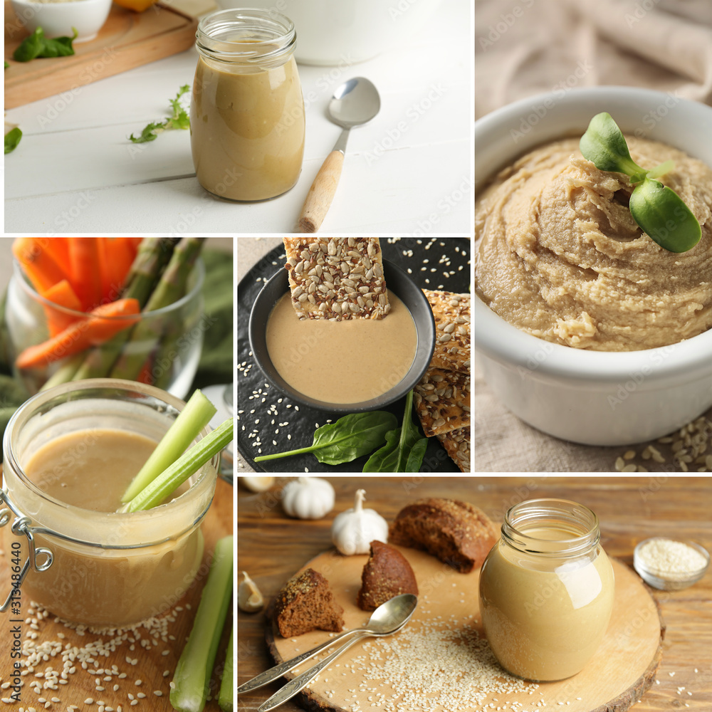 Collage of photos with tasty tahini