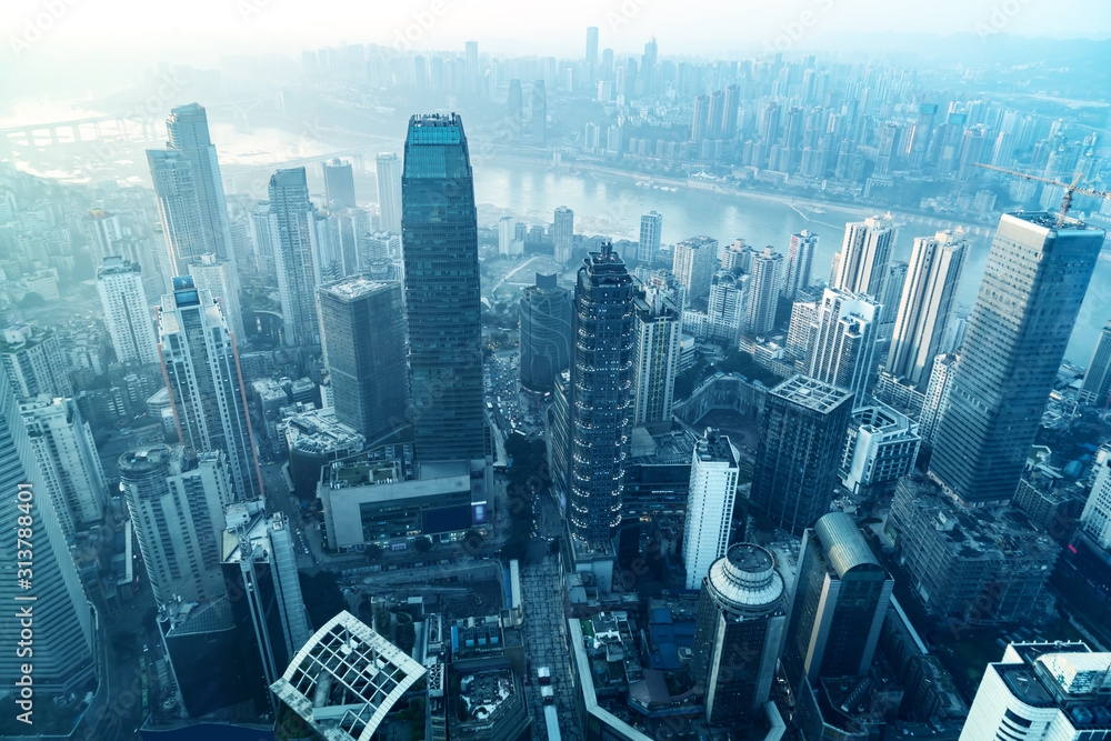 航拍重庆城市建筑天际线