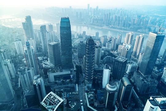 航拍重庆城市建筑天际线