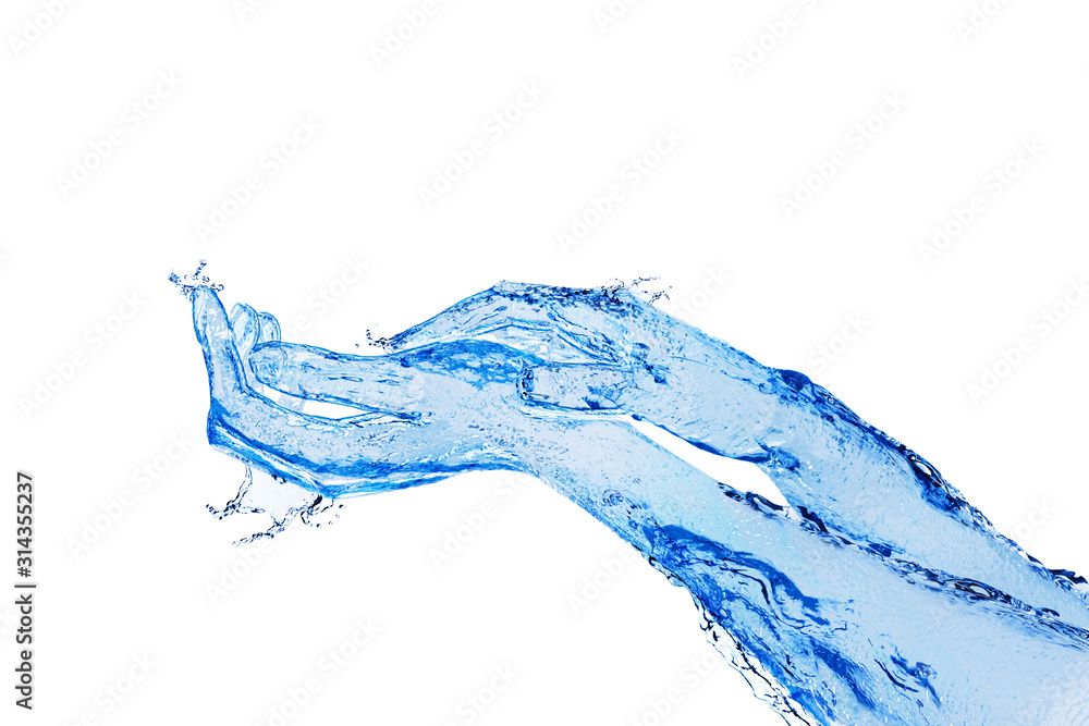 触摸白色液体蓝色水制成的手