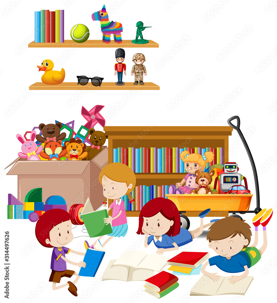 房间里有很多孩子在地板上看书