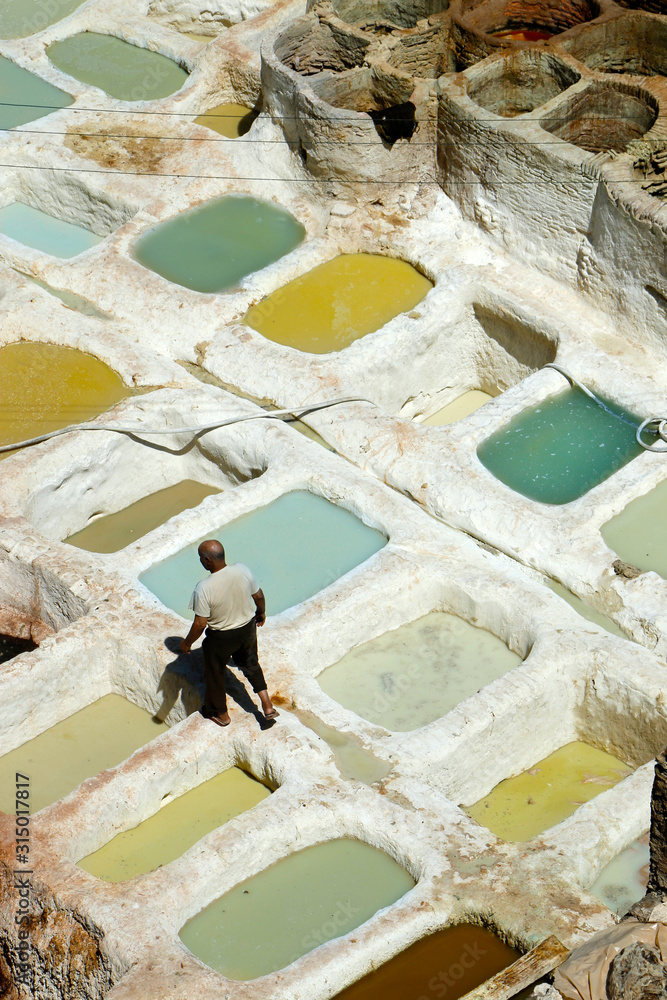 View of the tannery in the médina  of Fes-Morocco 