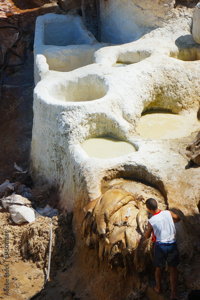 View of the tannery in the médina  of Fes-Morocco 