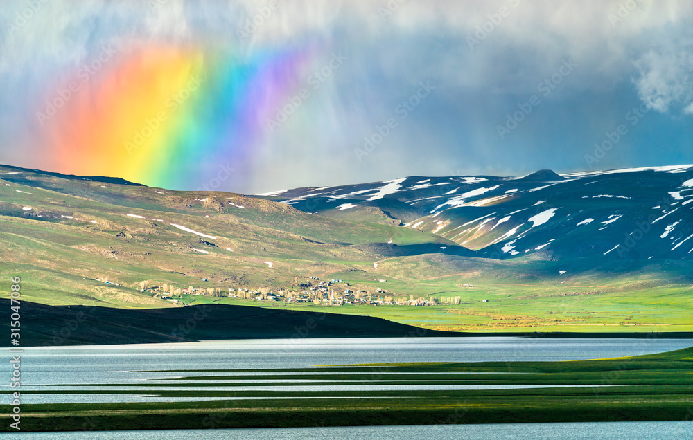 Rainbow above Cat Dam Lake in Turkey