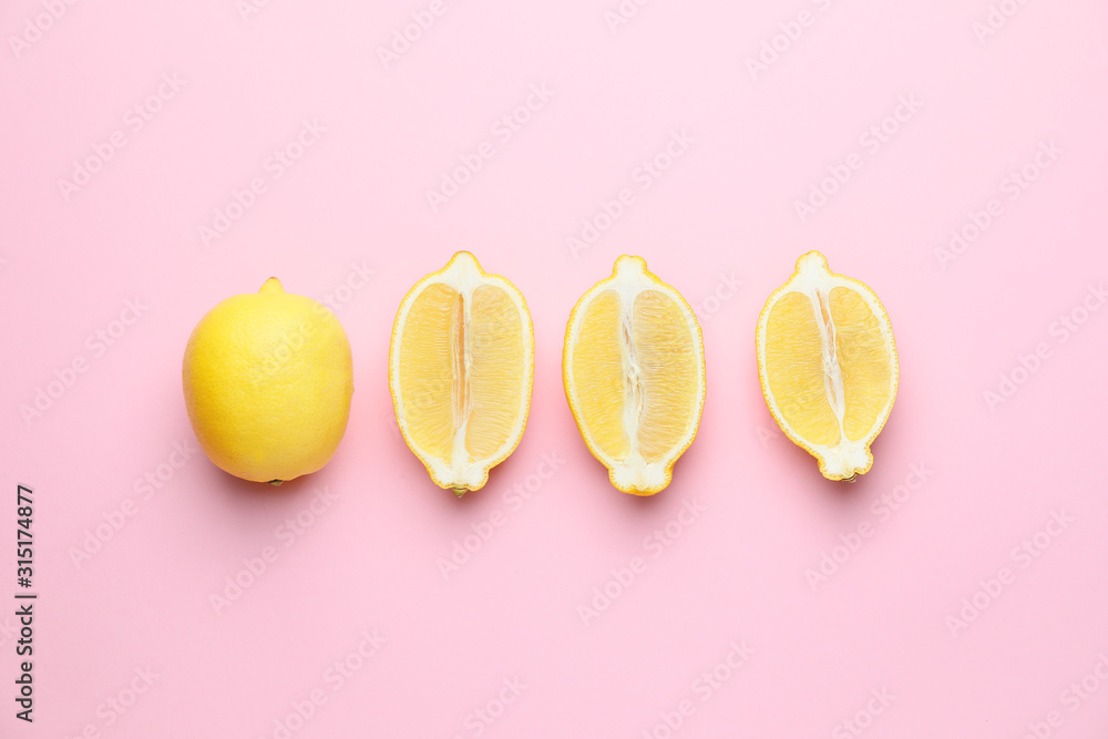 彩色背景上的成熟柠檬