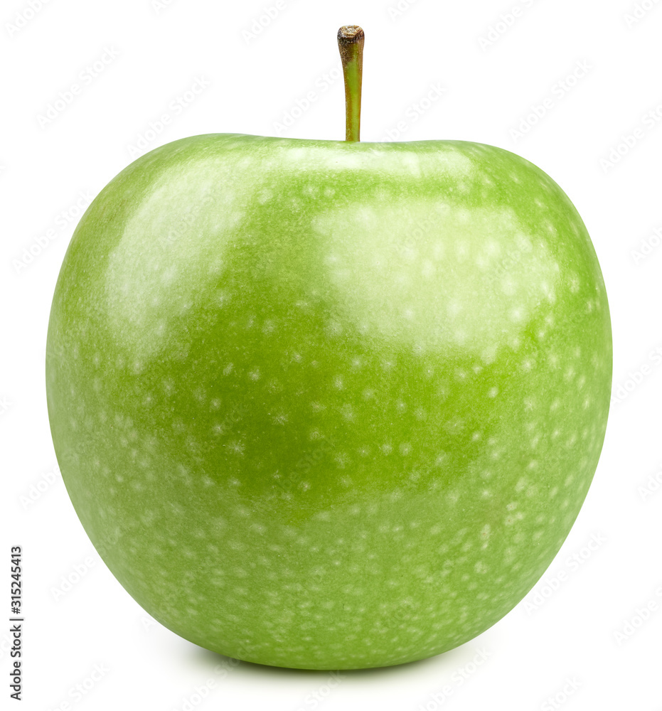 白色背景上孤立的绿色苹果。苹果剪辑路径。高质量摄影棚