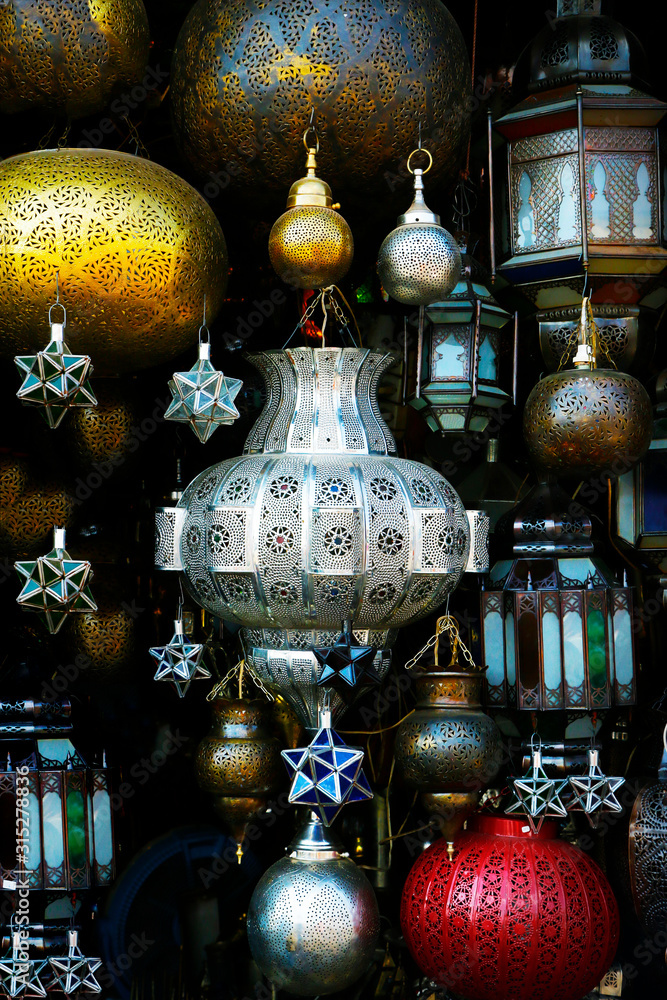 Moroccan lantern in metal chased sold in the médina of marrakech