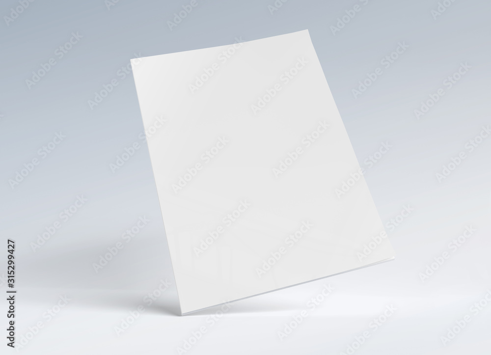 杂志软封面实物模型在白色背景三维渲染上浮动和隔离
