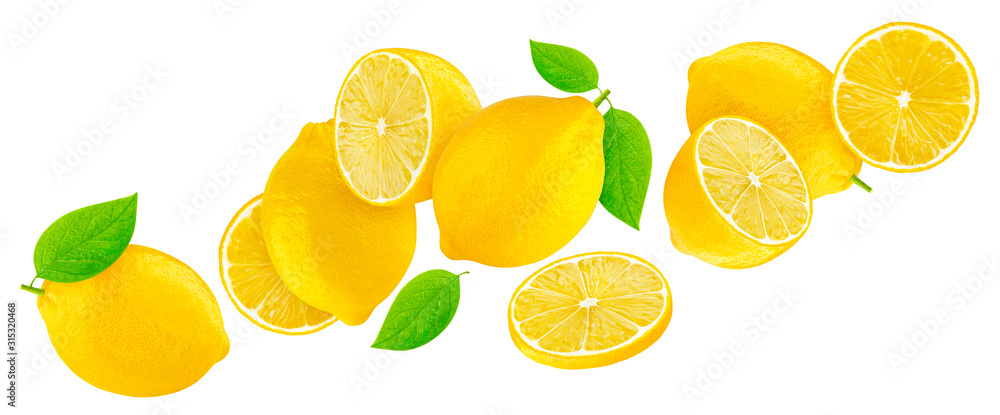柠檬在白色背景上隔离，带有剪切路径