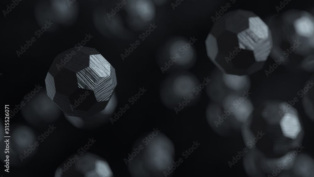 Black carbon atoms in 3D rendering