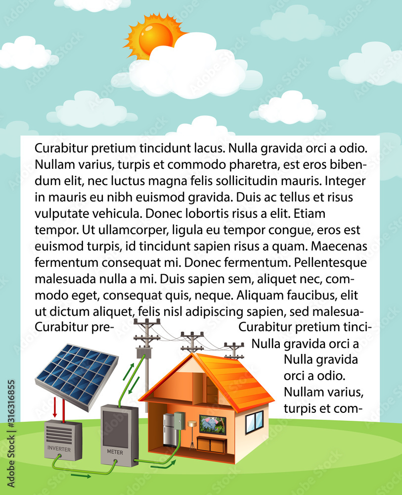 显示太阳能电池在家中如何工作的图表
