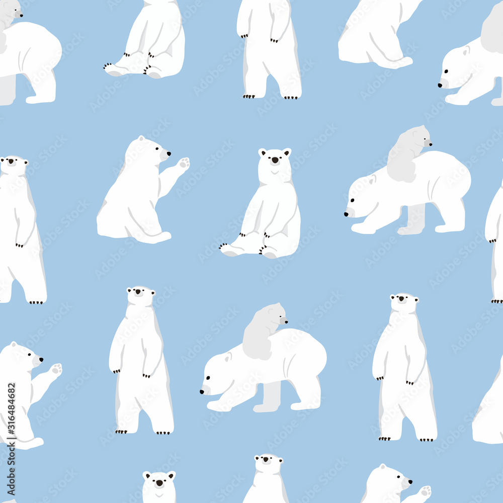 北极熊的水彩画冬季背景。背景为矢量插图无缝图案，wal