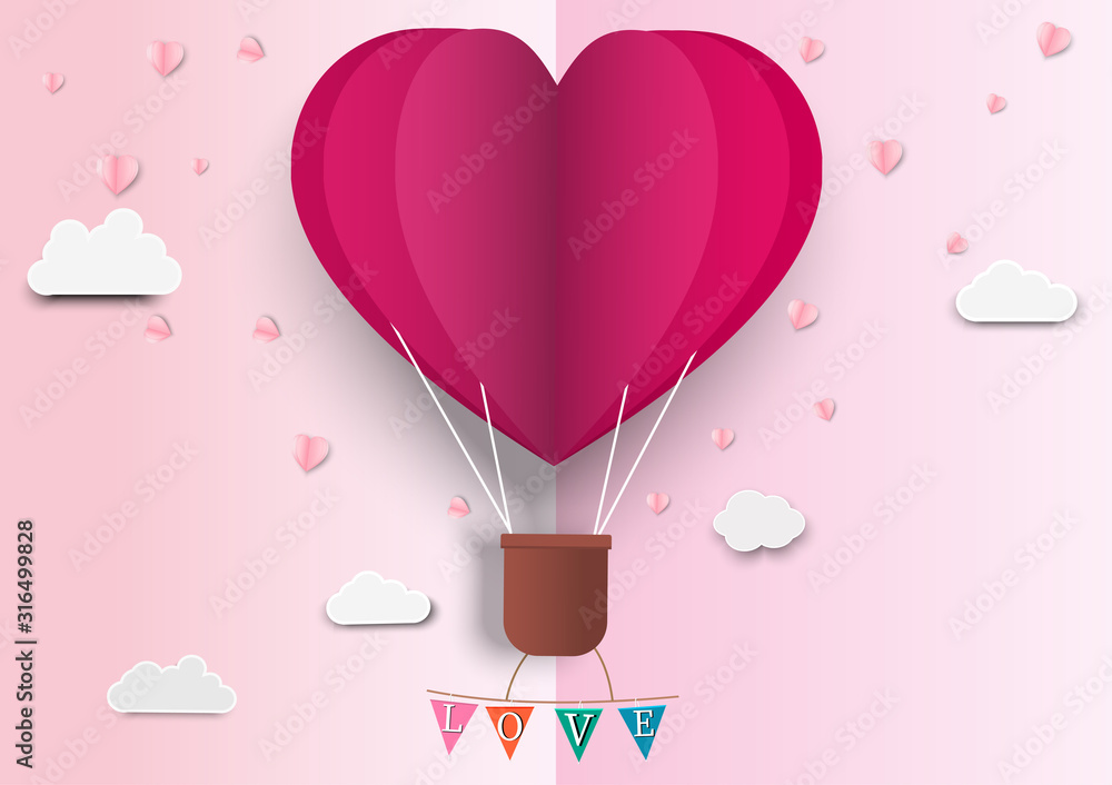 爱的纸艺和折纸制作的气球心形，带着爱的标签飞行。它们在ai中