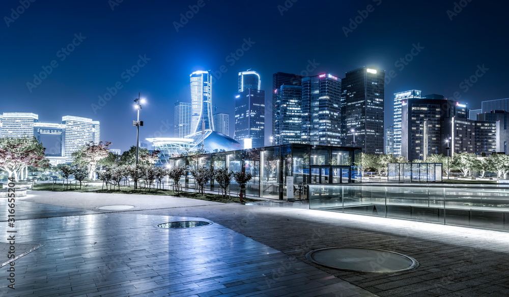 杭州金融区建筑景观和城市天际线夜景