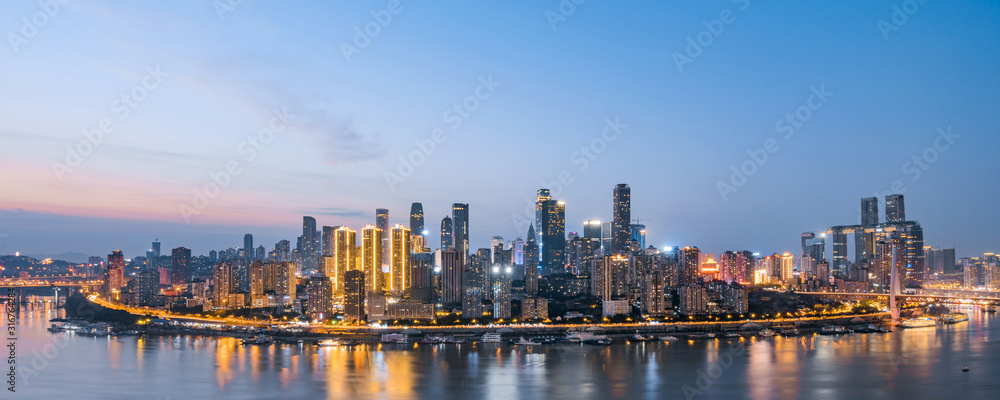 中国重庆长江沿岸高楼夜景