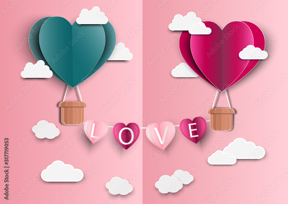爱的纸艺和折纸制作的气球心形，上面贴着爱的标签。它们在a中